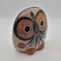 Vintage Mexican Clay Owl Figurine Statue Ornament - Handmade by V. Silva