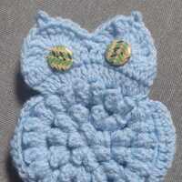 pochette hibou crocheté à la main- range écouteurs mignon en laine bleu clair