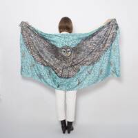 Owl Wing Scarf Hand Painted Silk Scarf Grey Bird Scarf Pure Silk Scarf Large Silk Scarf Bridal Shawl