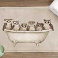 Owl Bath Mat, Cute Woodland Bathroom Decor, Funny Animal Rug, Nature Themed Gift, Cozy Forest Owl Ma