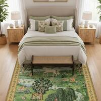 Owl  Willow Pattern Rug,Medieval Woodland Area Rug,Cottagecore Forest Rug,Unicorn Garden Carpet, Vin