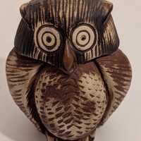 Vintage 1976 Pottery Owl Figurine Hand Painted Mann Imports Japan Retro / Boho