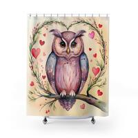 Colorful Owl Shower Curtain - Cute Bathroom Decor, Owl Lover Gift, Valentine's Day Decor, Nature