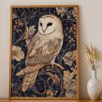 Barn Owl Wall Art Printable Download – Woodland Animal Decor, Vintage Nature Art, Boho Cottage