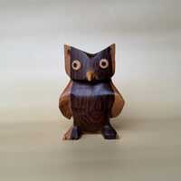Vintage mid-century style hand carved wood owl figurine