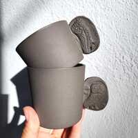 Handmade Black Stoneware Owl Mug: Unique Ceramic Coffee Cup