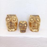 Vintage Brass Owl Figurines – Faux Salt Shaker Family Trio