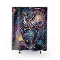 Celestial Owl Shower Curtain, Cosmic Bohemian Bathroom Decor, Unique Gift, Space-Themed Home Essenti