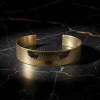 Owl Totem Gold Bracelet &middot; Bird of Wisdom Open Cuff &middot; Engraved Gold Owl Bangle