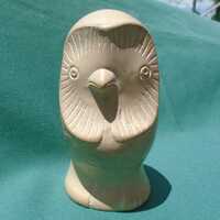 4-1/2" Carved Owl Figurine, Beige Stone or Marble, Vintage Sculpture