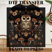Boho Floral Owl DTF Transfer: Retro Mushroom Cottagecore Heat Transfer