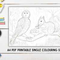 Owl and Squirrel Art Activity Set | Printable Art PDF for Kids | Tea Party Poem & Game | Rainy D