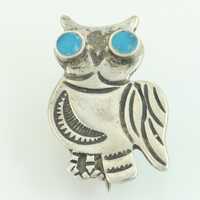 Vintage Sterling Silver Turquoise Owl Pin - Southwestern Brooch