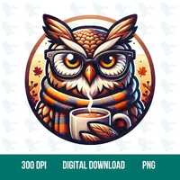 Cozy Owl with Hot Cocoa PNG: Fall Animal Clipart (PNG Digital Download)