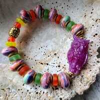 Purple Owl Stretch Bracelet: Funky Beaded Boho Jewelry