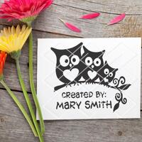 Personalized Owl Family Rubber Stamp: Card Making, Business Branding
