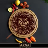 Owl In Circle SVG laser file for cutting board, Rectangular cutting board SVG, charcuterie board las