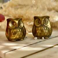 Pair of Vintage Solid Brass Owl Figurines – Mid-Century Miniature Animal Sculptures
