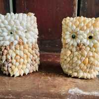 Seashell Covered Owl Figurines (Set of 2): Retro Beach Decor