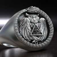 Ouroboros Owl Ring – Handmade Masonic Eye Of Providence Signet Ring, Esoteric Occult Wisdom Je