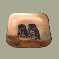 Small retro enamel on copper plate with OWLS