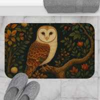 Nature-Inspired Owl Bath Mat, Boho Bathroom Decor, Owl Lover Gift, Woodland Themed Bath Rug, Cozy Ho