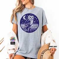 Barn Owl Folk-Art Boho-Inspired Nature Tshirt, Bohemian Style Symbolic Birds Earthy Aesthetic Bird A