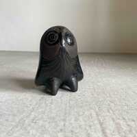 Mexican Black Pottery Owl Figurine Barro Negro Oaxaca Folk Art Handmade Vintage Decor