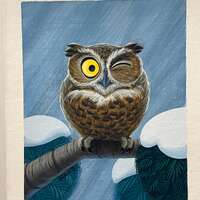 Owl in Winter- One of a Kind gouache painting