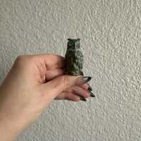 Vintage Small Disressed Verdigris Brass Owl Statue 1.75”