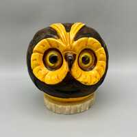 Owl Carved Alabaster Stone Sculpture Figurine Paperweight made in Italy 1970s, Natural Stone Dyed Br