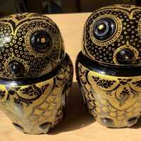 Burmese Lacquerware Handmade Gold Owl A Couples Figure.