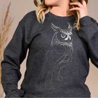 Minimalist Owl Line Art Crewneck Sweatshirt, Halloween Outfit, Artistic Owl Sketch Design, Gift for 