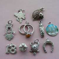 Vintage Sterling Silver Charms: Ladybug, Owl, Rings, Native American (C)