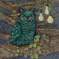 When the Owl Asks Why: Blue Owl (Original Colored Pencil Drawing; Prints and Framing Available)