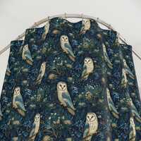 Owl Shower Curtain, Dark Cottagecore Bathroom Decor, Folklore Bird Print, Whimsical Boho Owl and Flo