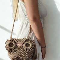 Handmade Macrame Owl Crossbody Bag: Boho Cotton Purse