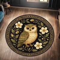 Owl Round  Rug – Elegant Nocturnal Bird Design with Florals, Forest Animal Decor for Living Ro