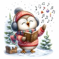 14 JPG Singing Owl Clipart – Cute Winter Caroler Owl Art – Holiday Cards, Kids Crafts, P