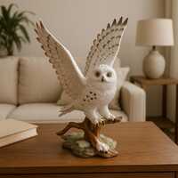 Homco Masterpiece Snowy Owl Figurine | 1991 Arctic Flight Porcelain Owl | White, Brown & Gray | 