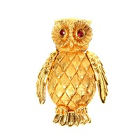 Vintage Owl Locket Brooch Pin Hinged Solid Perfume Holder Gold Tone