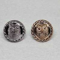 5× Owl Design Buttons: Metal-Effect Shank Buttons, Gold Tone or Gunmetal (23mm diameter, Set o