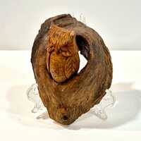 Vintage Owl Figurine, Hand Carved, Burl Wood, Detailed Feathers, Shelf Decor, Wall Hanging, 1980s Er