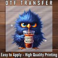 Grumpy Owl Coffee DTF Transfer: Funny Morning Mood Shirt Art