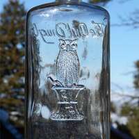 Truly glorius GIGANTIC antique old OWL DRUG Co bottle w/ pic of owl San Francisco - Rare Full Quart 