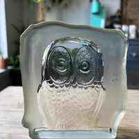 Vintage Glass Owl Paperweight 1970s Glass