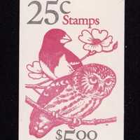 United States 1988 Owl and Grosbeak Booklet of Twenty 25-Cent Postage Stamps Mint Never Hinged