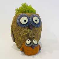 Owl Planter: Whimsical Mini Succulent Pot with Faux Moss Hair