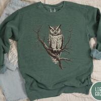 Vintage Owl Comfort Colors Sweatshirt, Folklore Shirt, Gothic Owl Shirt, Forestcore Gift For Her, Ha
