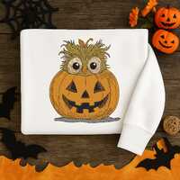 Halloween Owl with Pumpkin Embroidered Shirt, Cute Halloween Crewneck, Fall Spooky Season Clothing, 